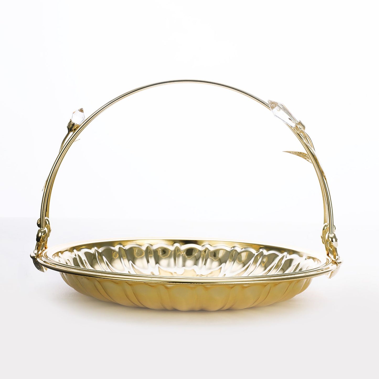 Gold Plated Flat Basket With Crystal Handle