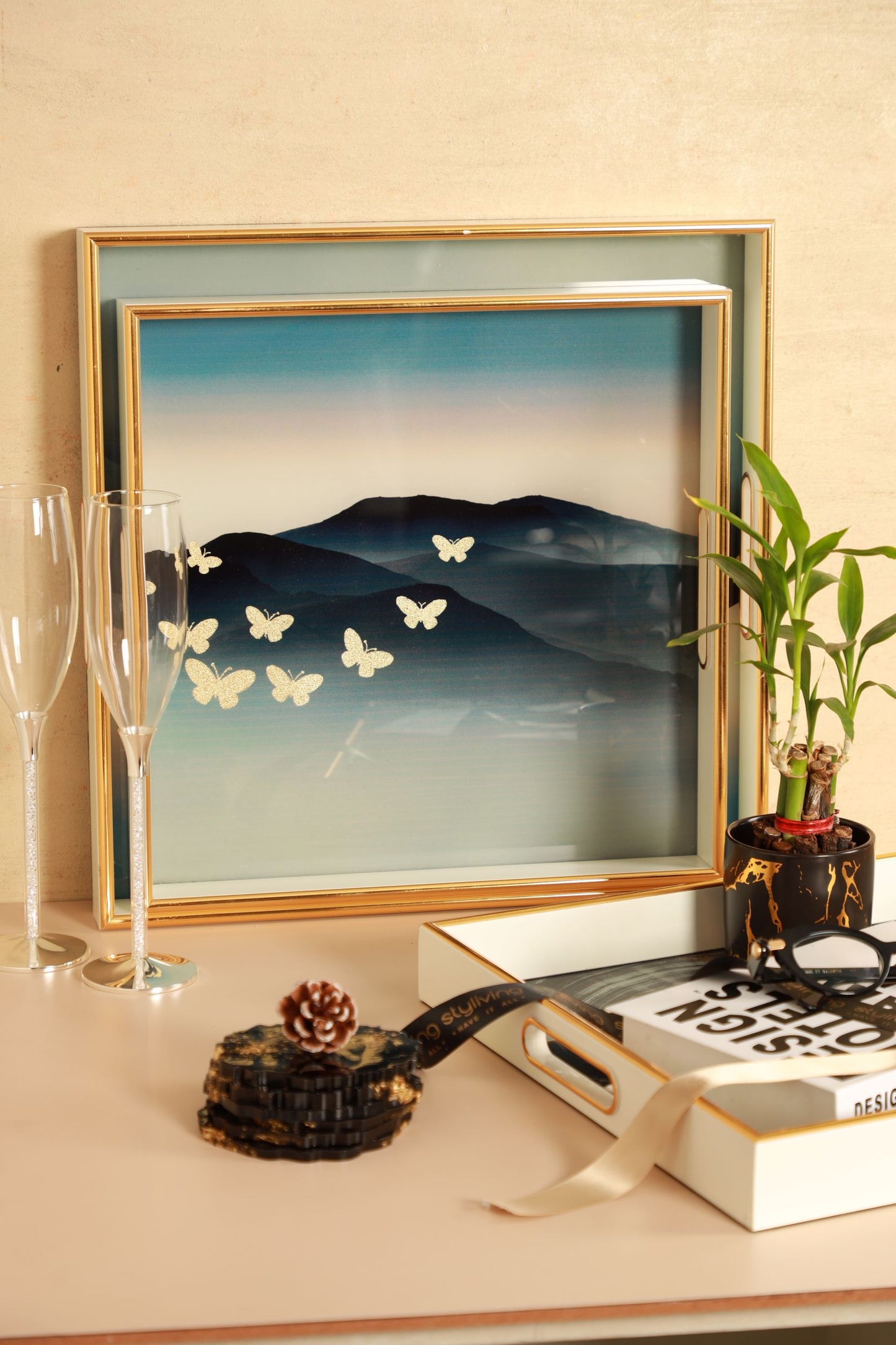 Butterfly Horizon Wooden Tray