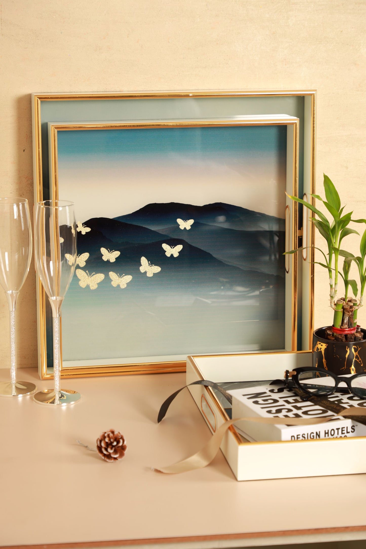 Butterfly Horizon Wooden Tray