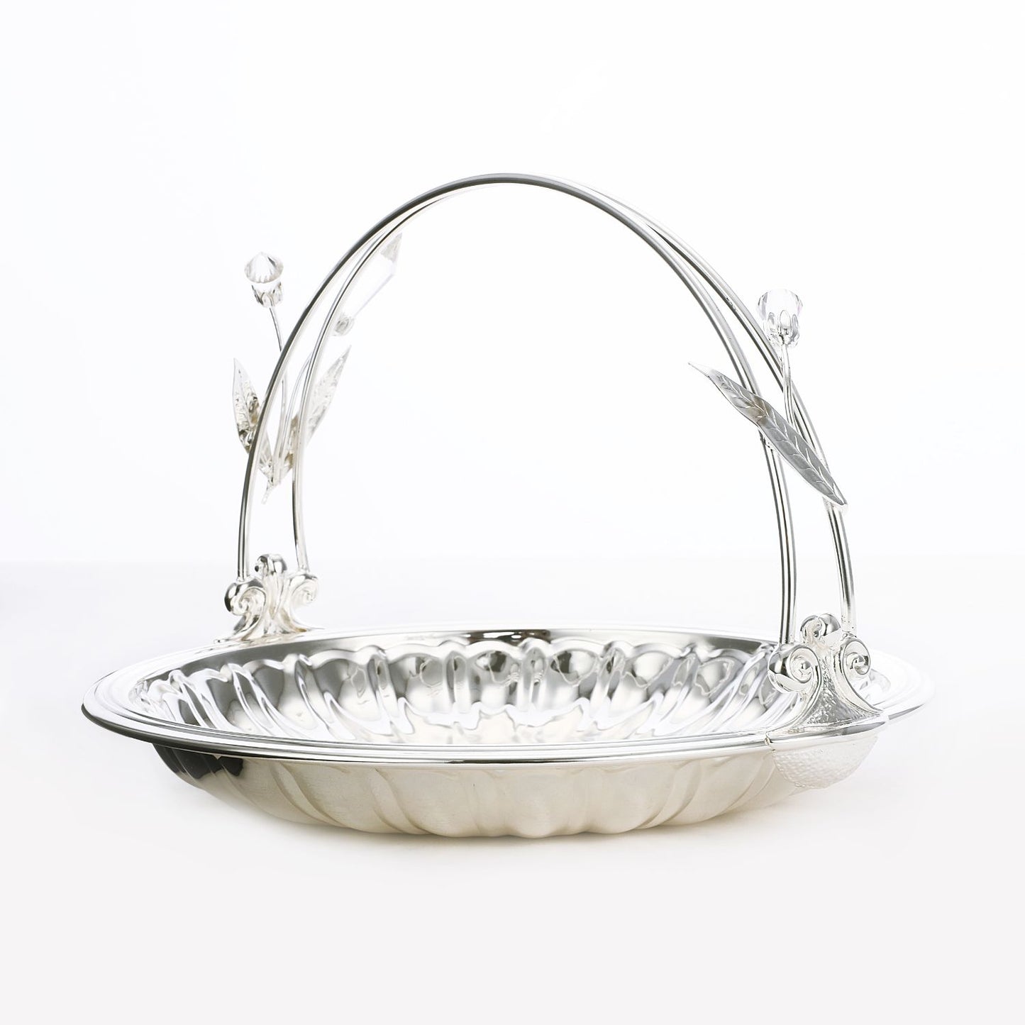 Silver Plated Flat Basket With Crystal Handle