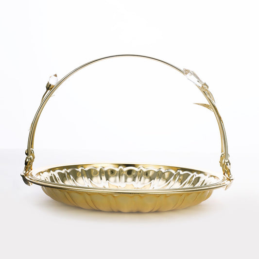 Gold Plated  Flat Basket With Crystal Handle