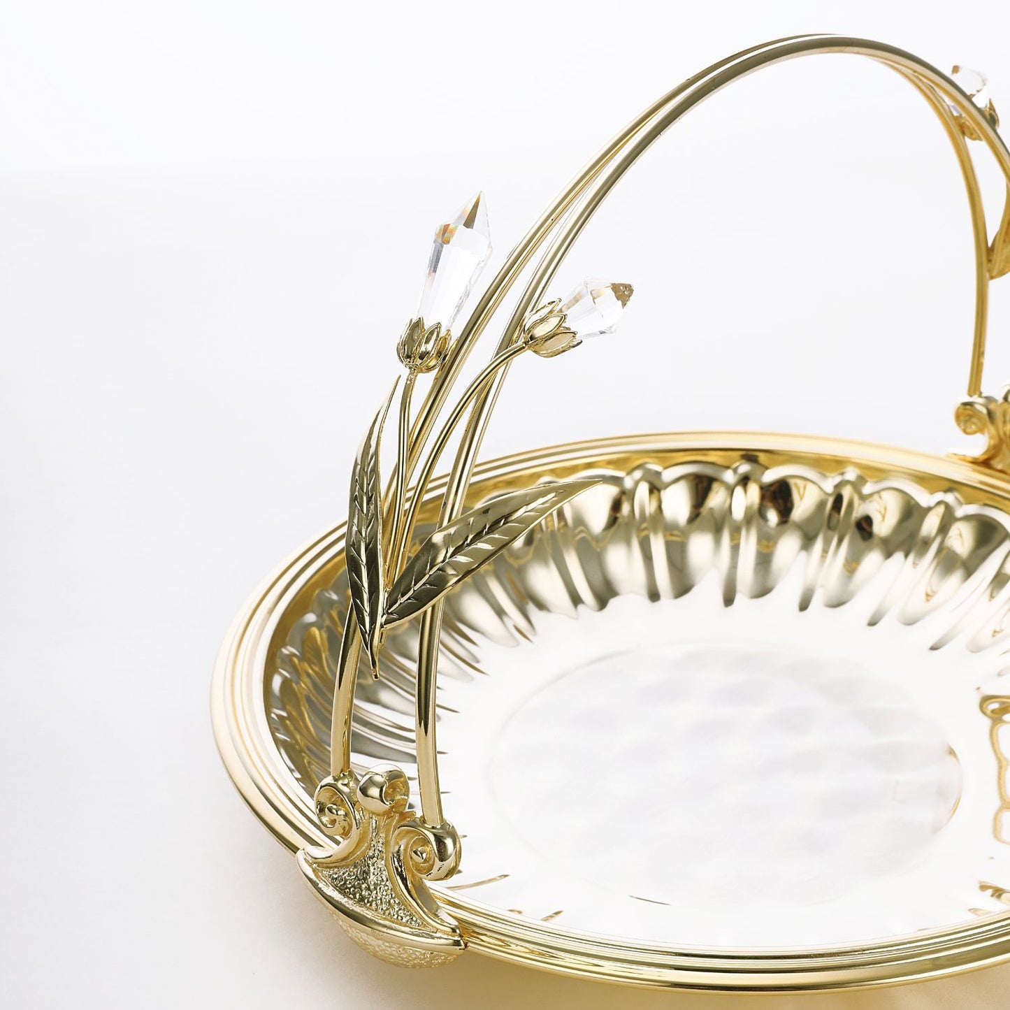 Gold Plated  Flat Basket With Crystal Handle