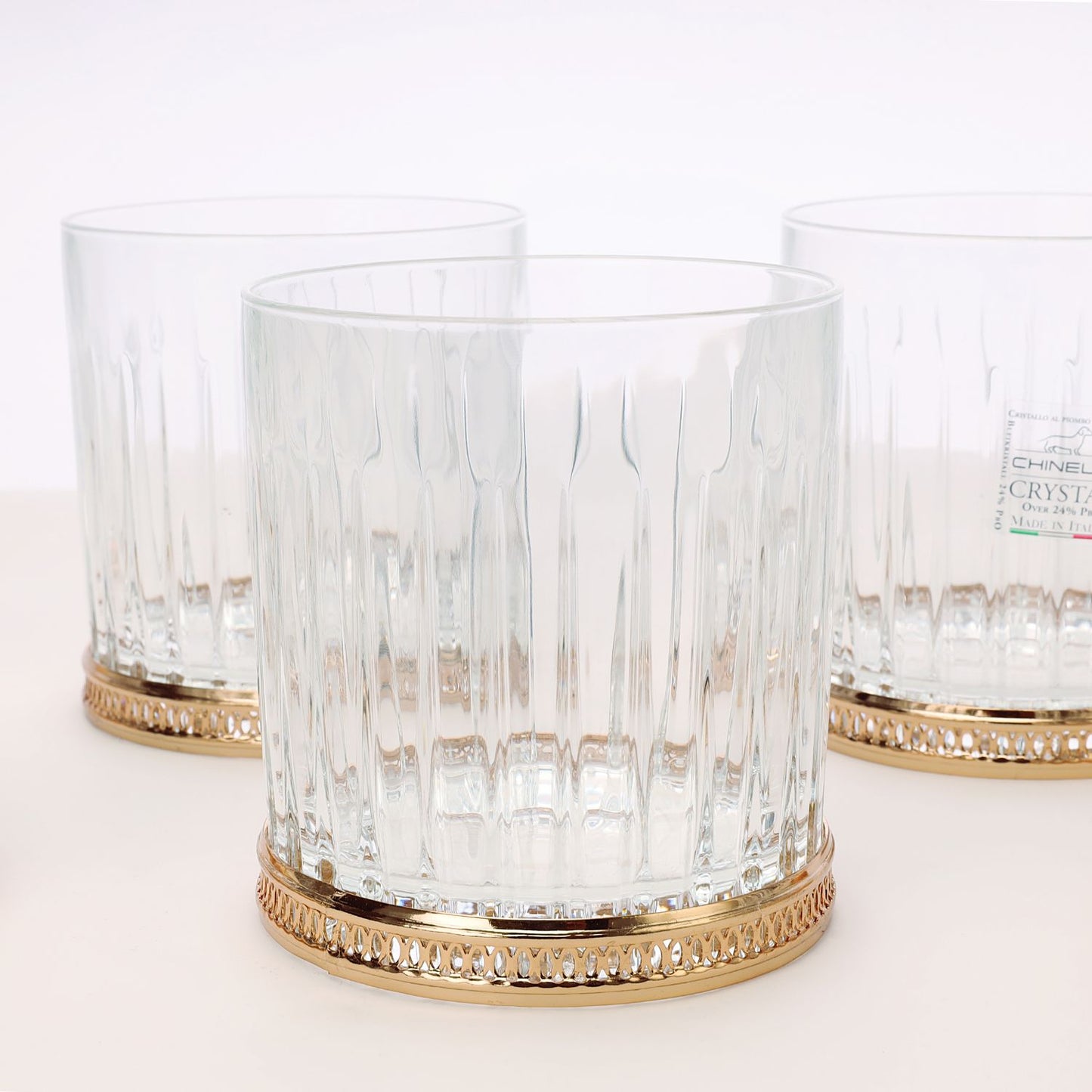 Round Whiskey Glass With Rose Gold Detail