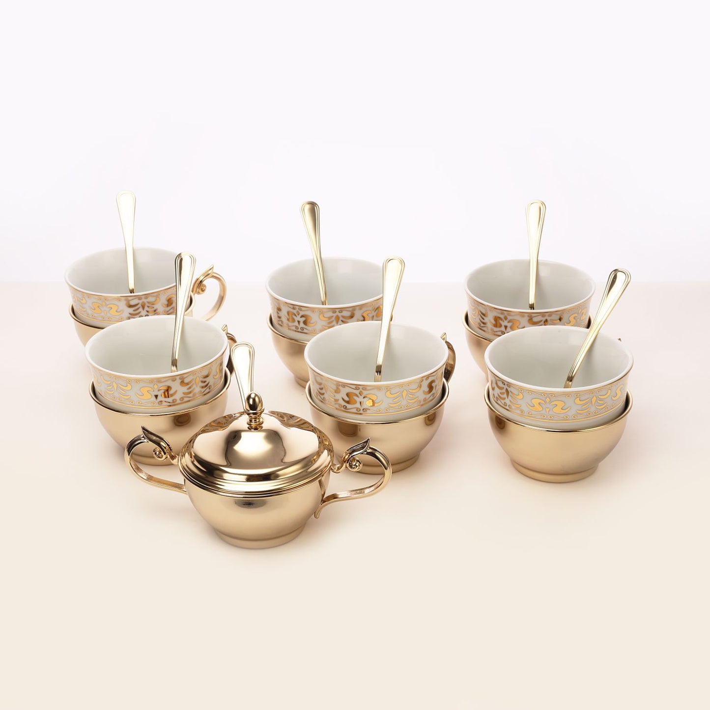 Gold Plated Tea Set With Sugar Pot