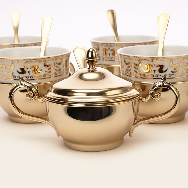 Gold Plated Tea Set With Sugar Pot