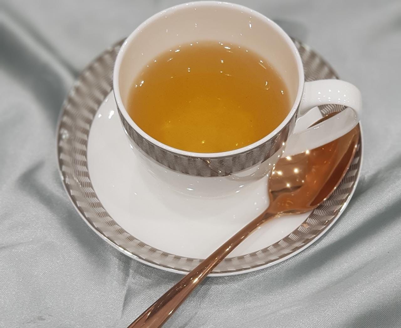 Set of 6 Cups & Saucers with a  Silver Geometric Pattern