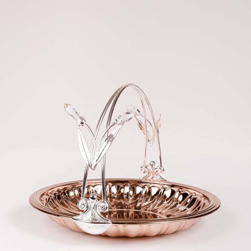 Rose Gold Flat Basket With Crystal Handle