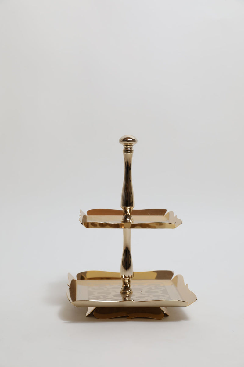 Gold Plated Two Tire Cake Stand